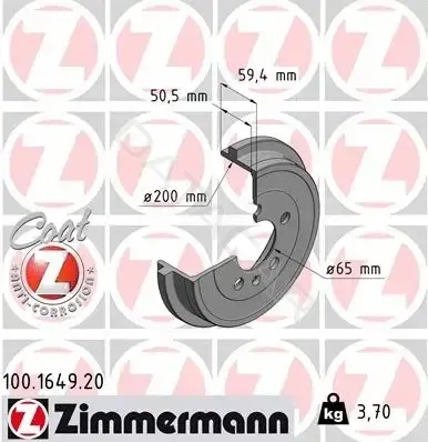 Тормозной барабан ZIMMERMANN 100.1649.20