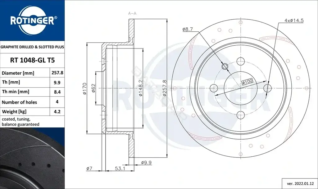 Тормозные диски ROTINGER RT1048-GLT5