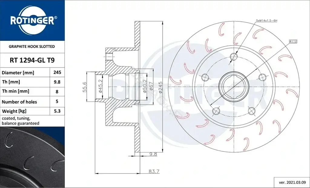 Тормозные диски ROTINGER RT1294-GLT9