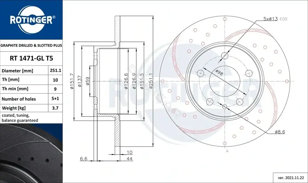 Тормозные диски ROTINGER RT1471-GLT5