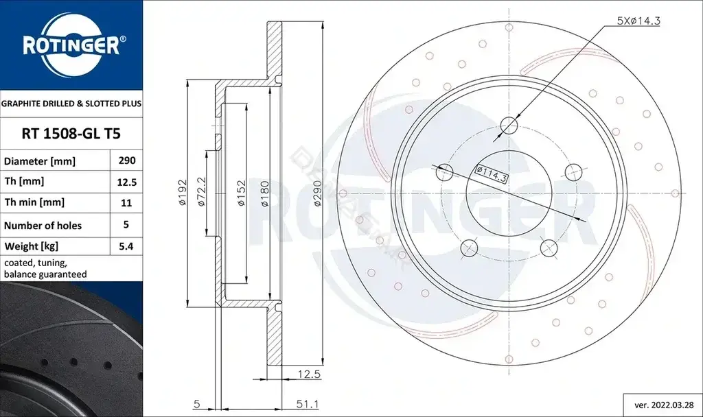 Тормозные диски ROTINGER RT1508-GLT5