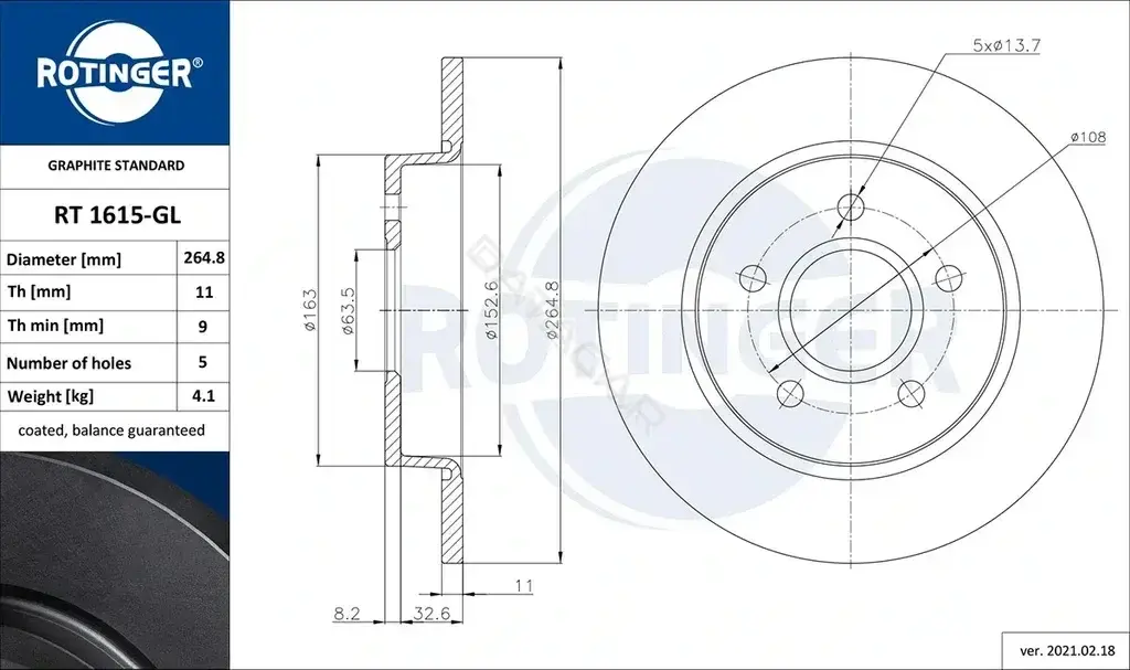 Тормозные диски ROTINGER RT1615-GL