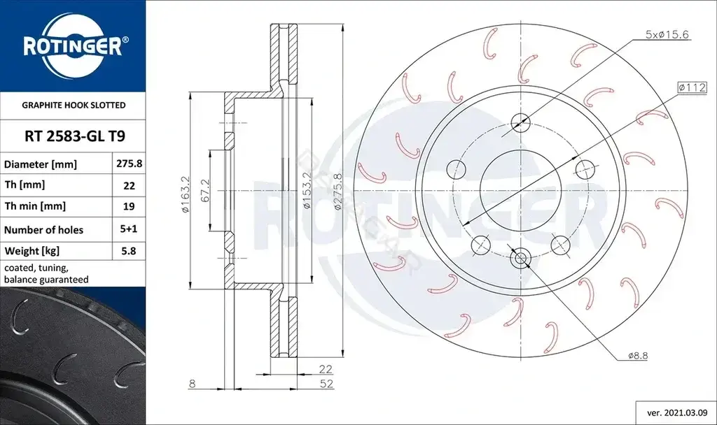 Тормозные диски ROTINGER RT2583-GLT9
