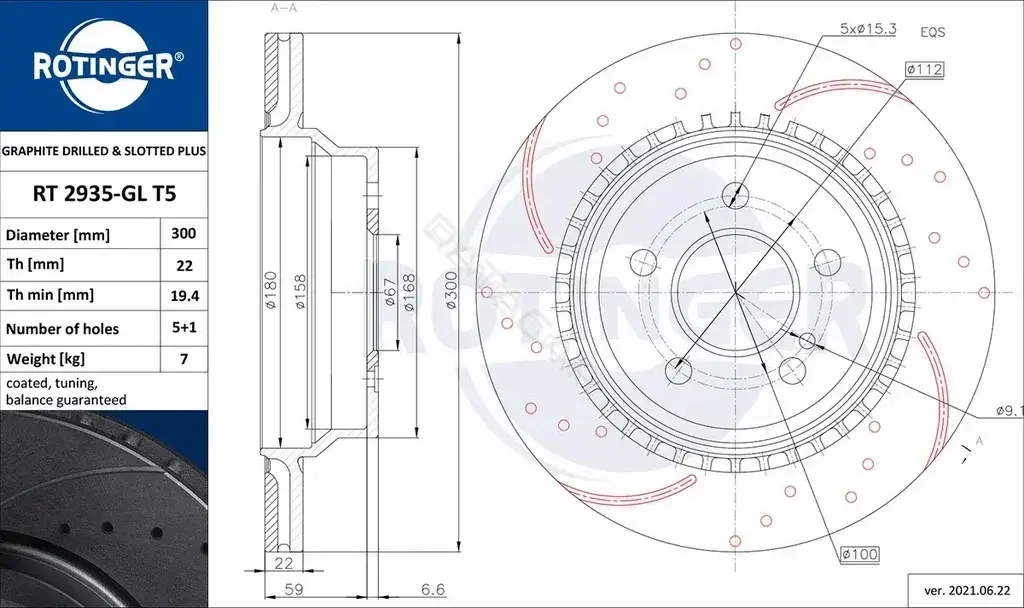 Тормозные диски ROTINGER RT2935-GLT5