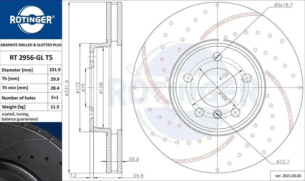 Тормозные диски ROTINGER RT2956-GLT5
