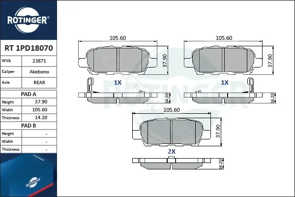 Тормозные колодки ROTINGER RT1PD18070