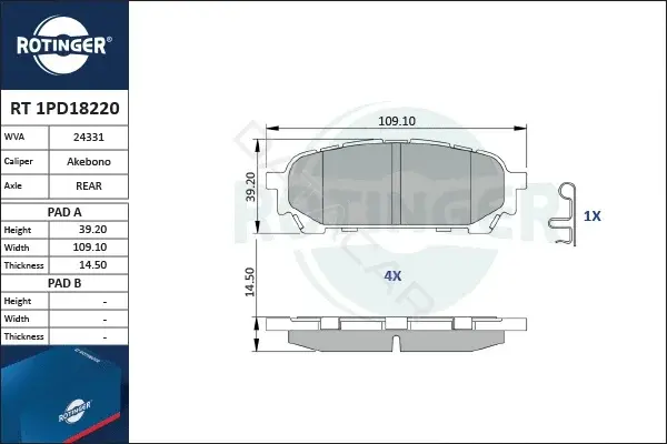 Тормозные колодки ROTINGER RT1PD18220