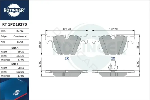 Тормозные колодки ROTINGER RT1PD19270