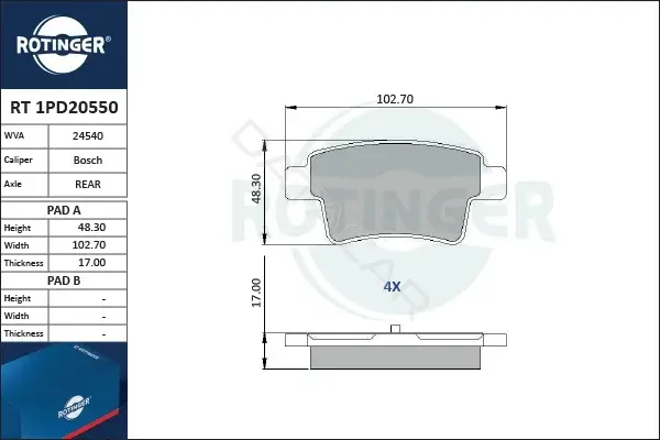 Тормозные колодки ROTINGER RT1PD20550
