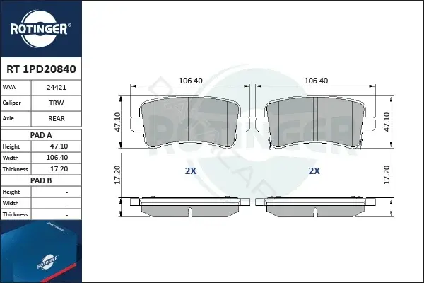 Тормозные колодки ROTINGER RT1PD20840