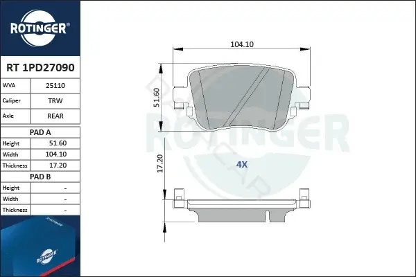Тормозные колодки ROTINGER RT1PD27090