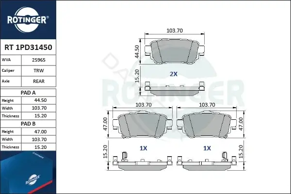 Тормозные колодки ROTINGER RT1PD31450