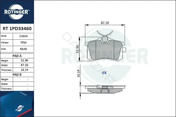 Тормозные колодки ROTINGER RT1PD33460
