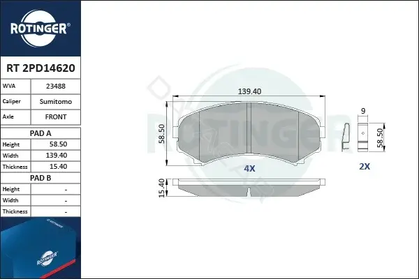 Тормозные колодки ROTINGER RT2PD14620