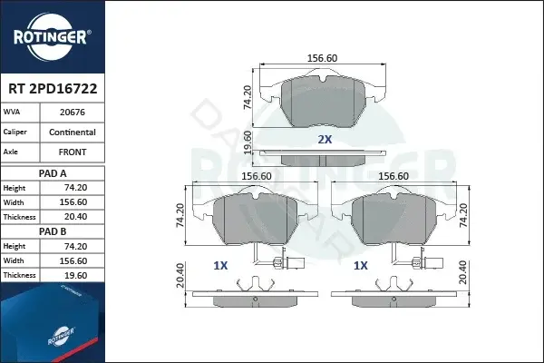 Тормозные колодки ROTINGER RT2PD16722