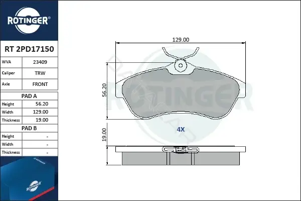 Тормозные колодки ROTINGER RT2PD17150