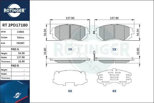 Тормозные колодки ROTINGER RT2PD17180