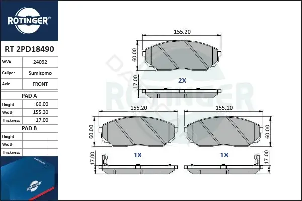 Тормозные колодки ROTINGER RT2PD18490