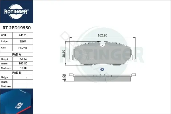 Тормозные колодки ROTINGER RT2PD19350