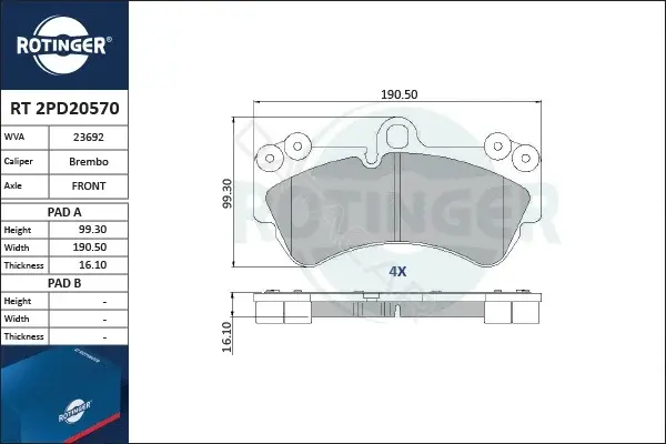 Тормозные колодки ROTINGER RT2PD20570
