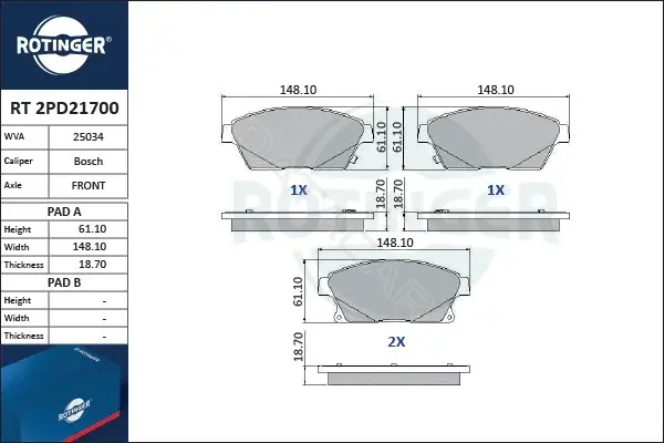 Тормозные колодки ROTINGER RT2PD21700