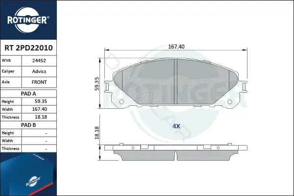 Тормозные колодки ROTINGER RT2PD22010