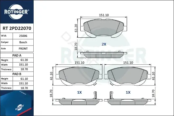 Тормозные колодки ROTINGER RT2PD22070