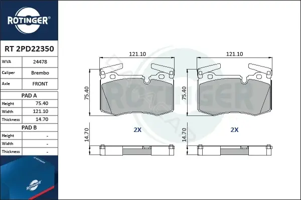 Тормозные колодки ROTINGER RT2PD22350