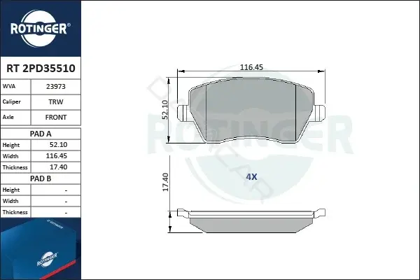 Тормозные колодки ROTINGER RT2PD35510