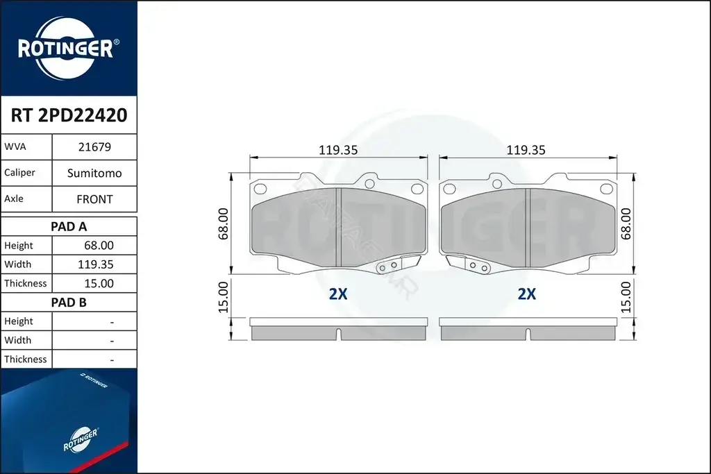 Тормозные колодки ROTINGER RT2PD22420