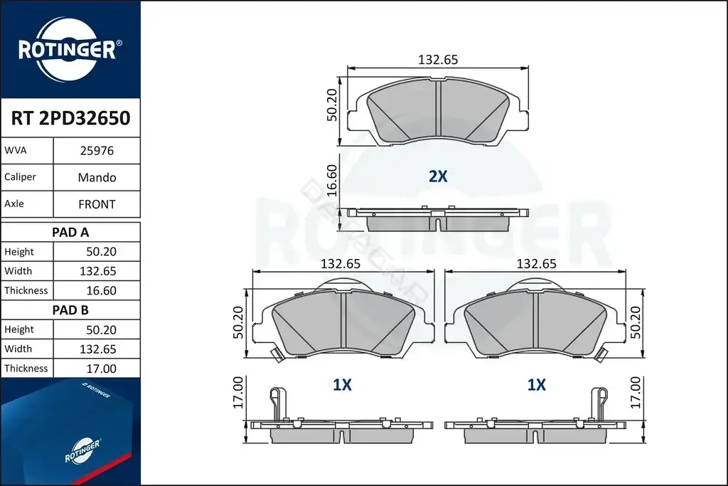 Тормозные колодки ROTINGER RT2PD32650