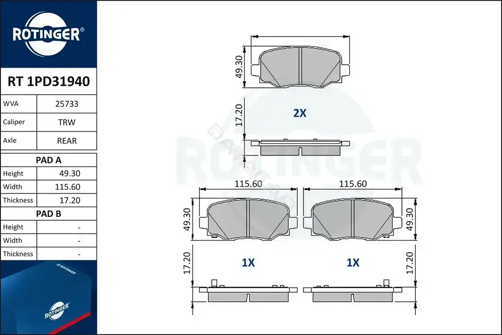 Тормозные колодки ROTINGER RT1PD31940
