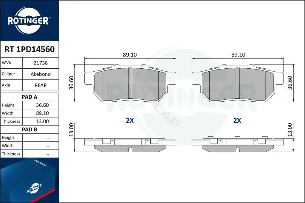Тормозные колодки ROTINGER RT1PD14560