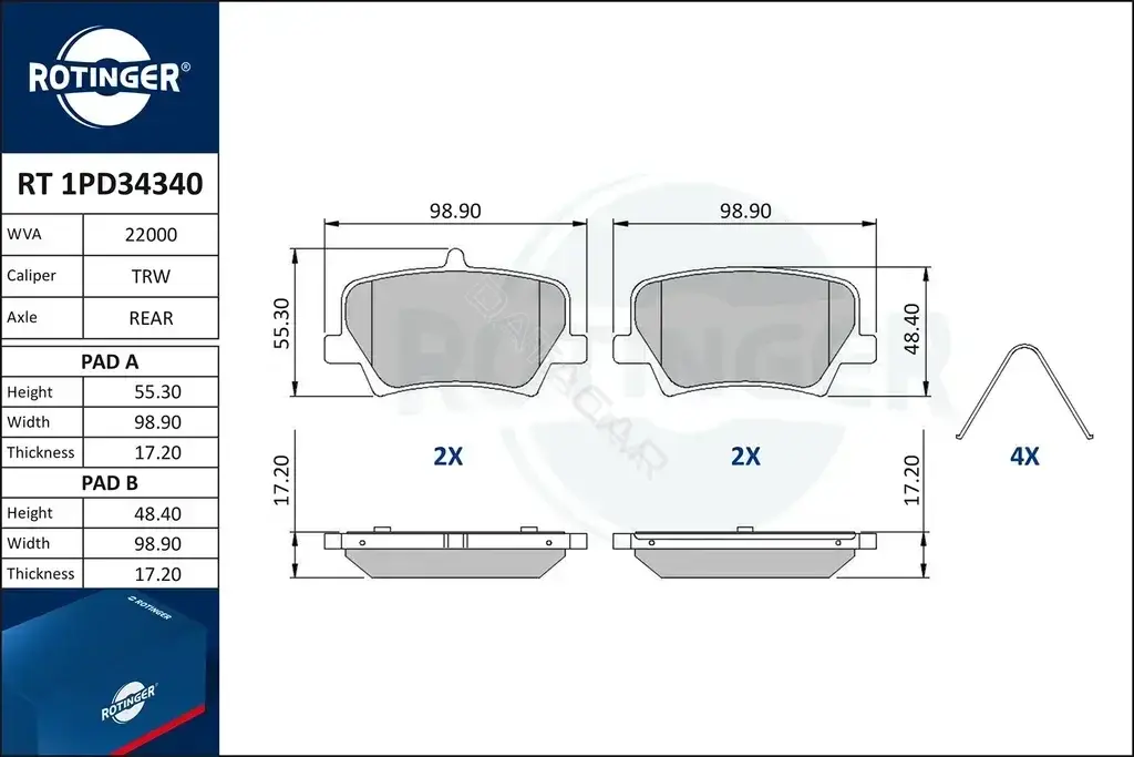Тормозные колодки ROTINGER RT1PD34340