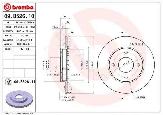 Тормозные диски BREMBO 09.B526.10
