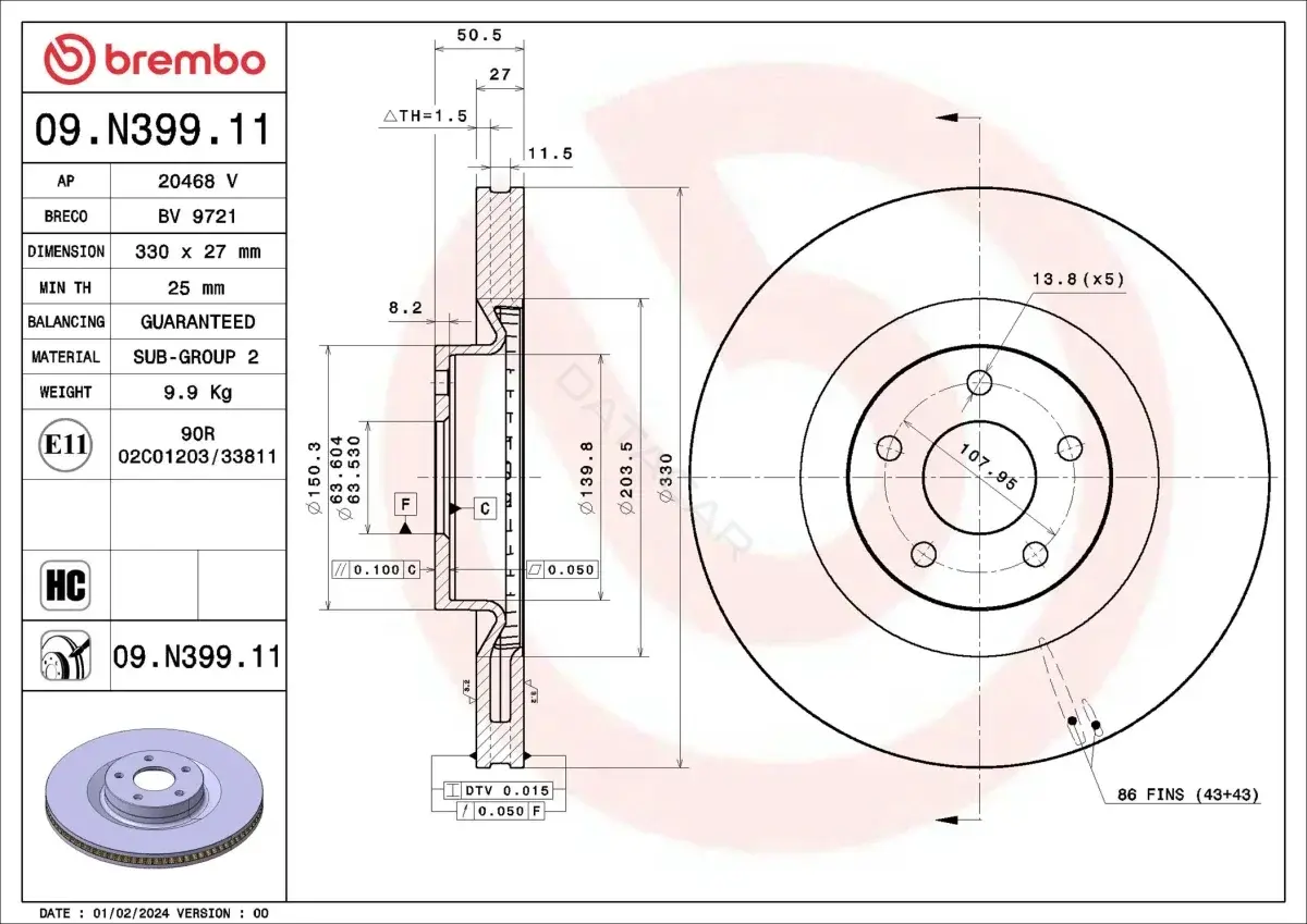 Тормозные диски BREMBO 09.N399.11
