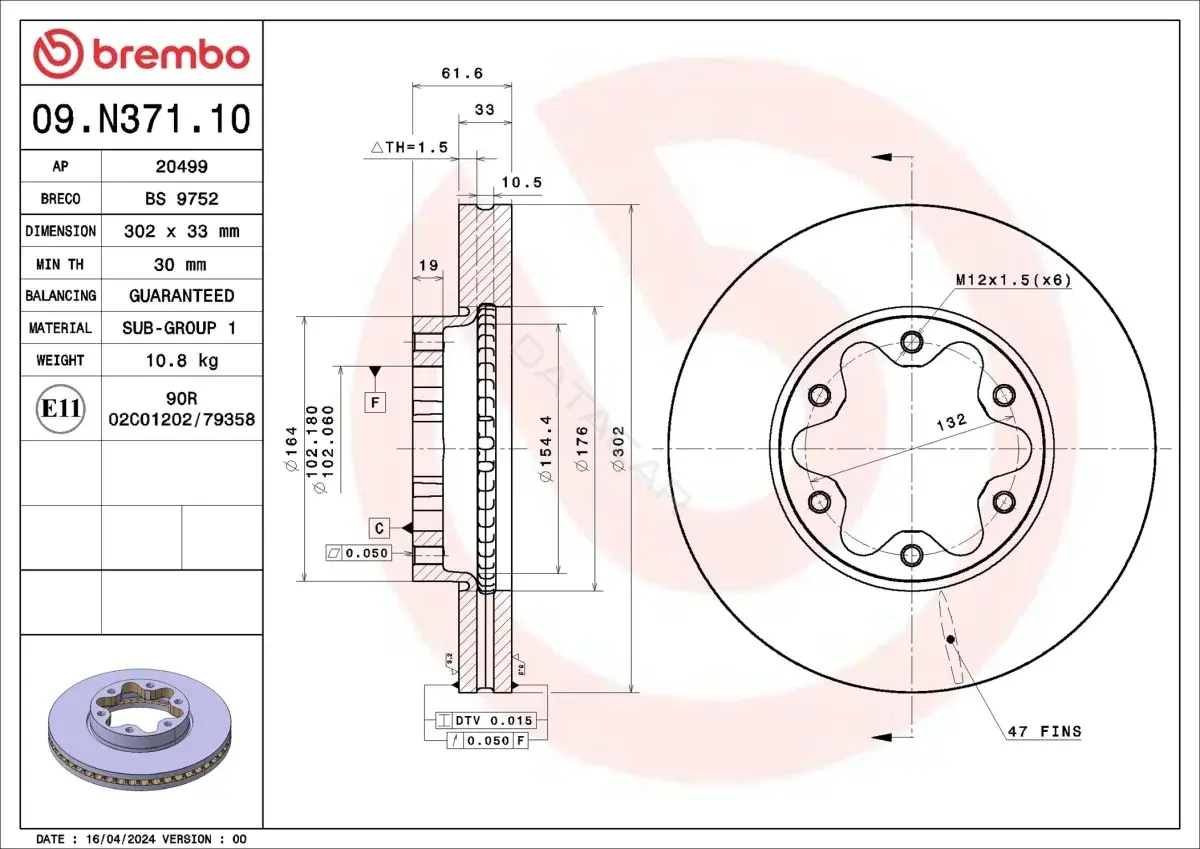 Тормозные диски BREMBO 09.N371.10
