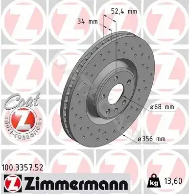 Тормозные диски ZIMMERMANN 100.3357.52