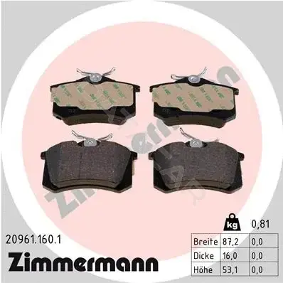 Тормозные колодки ZIMMERMANN 20961.160.1