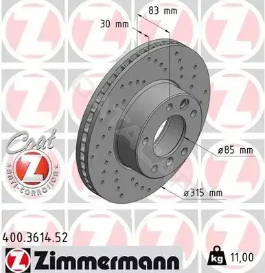 Тормозные диски ZIMMERMANN 400.3614.52