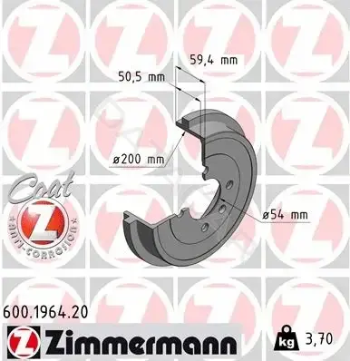 Тормозной барабан ZIMMERMANN 600.1964.20