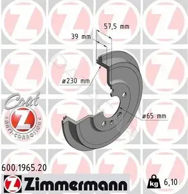 Тормозной барабан ZIMMERMANN 600.1965.20