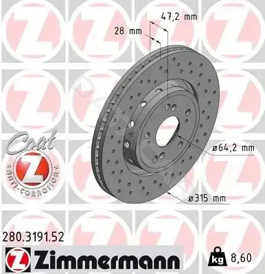 Тормозные диски ZIMMERMANN 280.3191.52