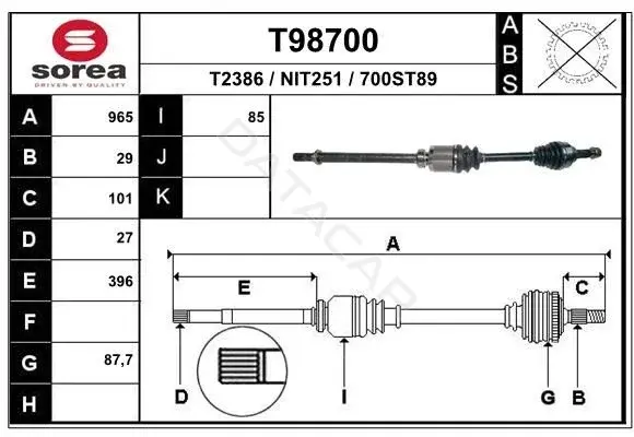 Приводной вал / Полуось EAI T98700