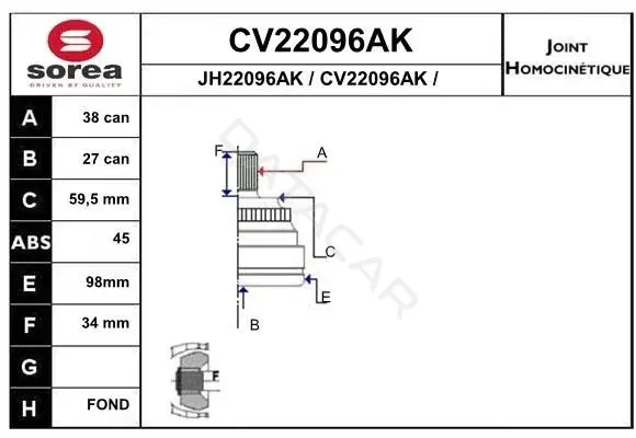Шрус EAI CV22096AK