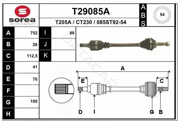 Приводной вал / Полуось EAI T29085A