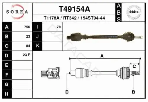 Приводной вал / Полуось EAI T49154A