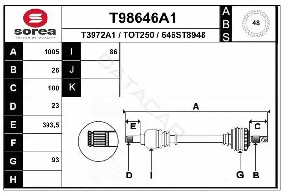 Приводной вал / Полуось EAI T98646A1