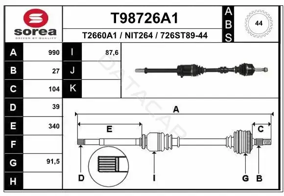 Приводной вал / Полуось EAI T98726A1