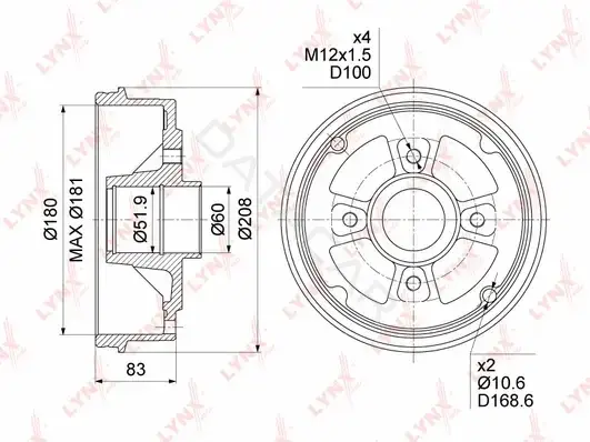 Тормозной барабан LYNXAUTO BM-1033
